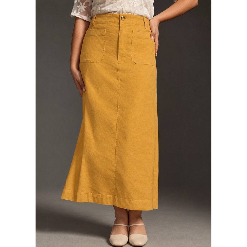 Anthropologie Maeve The Colette Midi Skirt Sz XS Camel Linen Blend Coastal